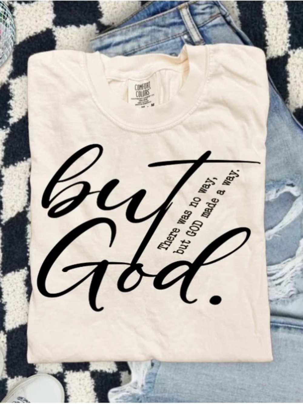 White Tee with Black Script 'But God'
